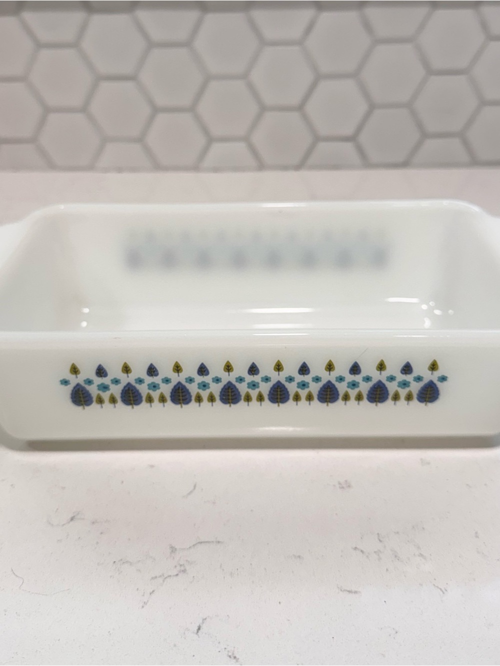 Vintage Anchor Hocking Fire King Alpine/Swiss Chalet Milk Glass Baking Dish